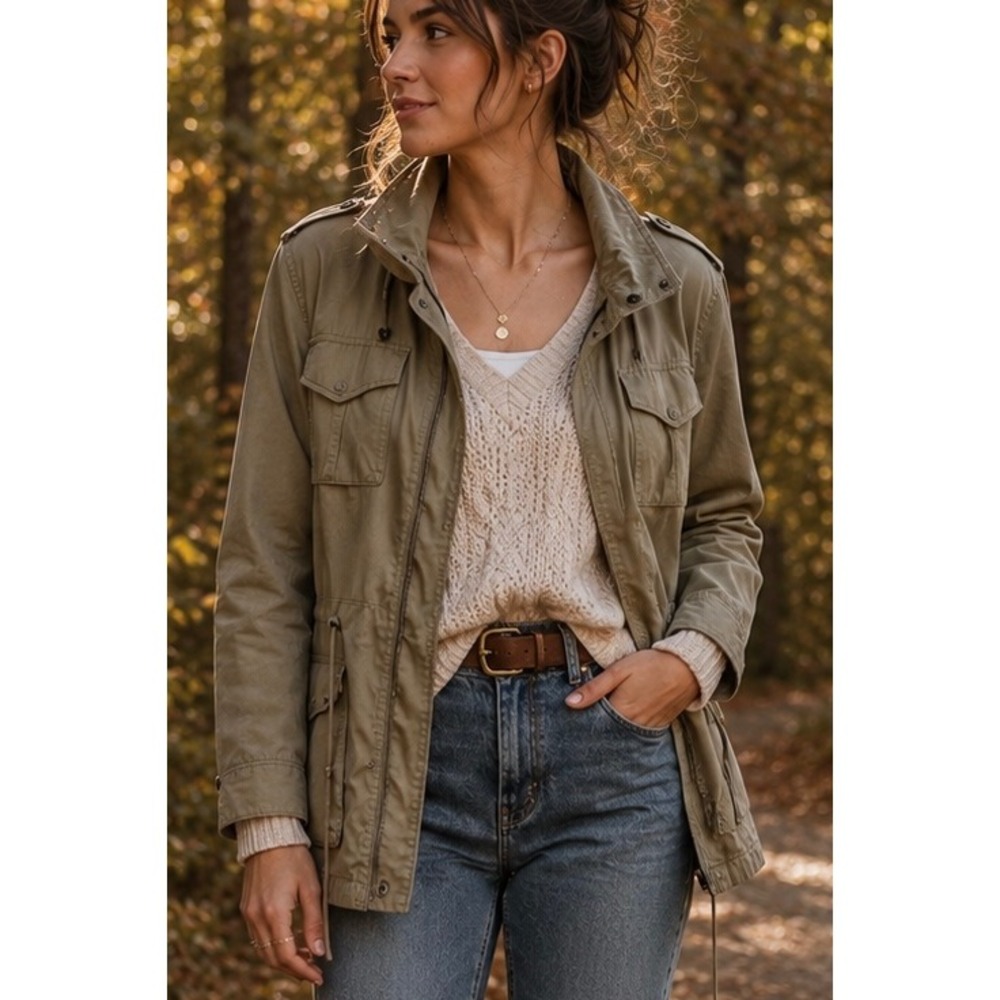 Moda International Women Utility Field Jacket Khaki Small Military Cargo‎ Cotton